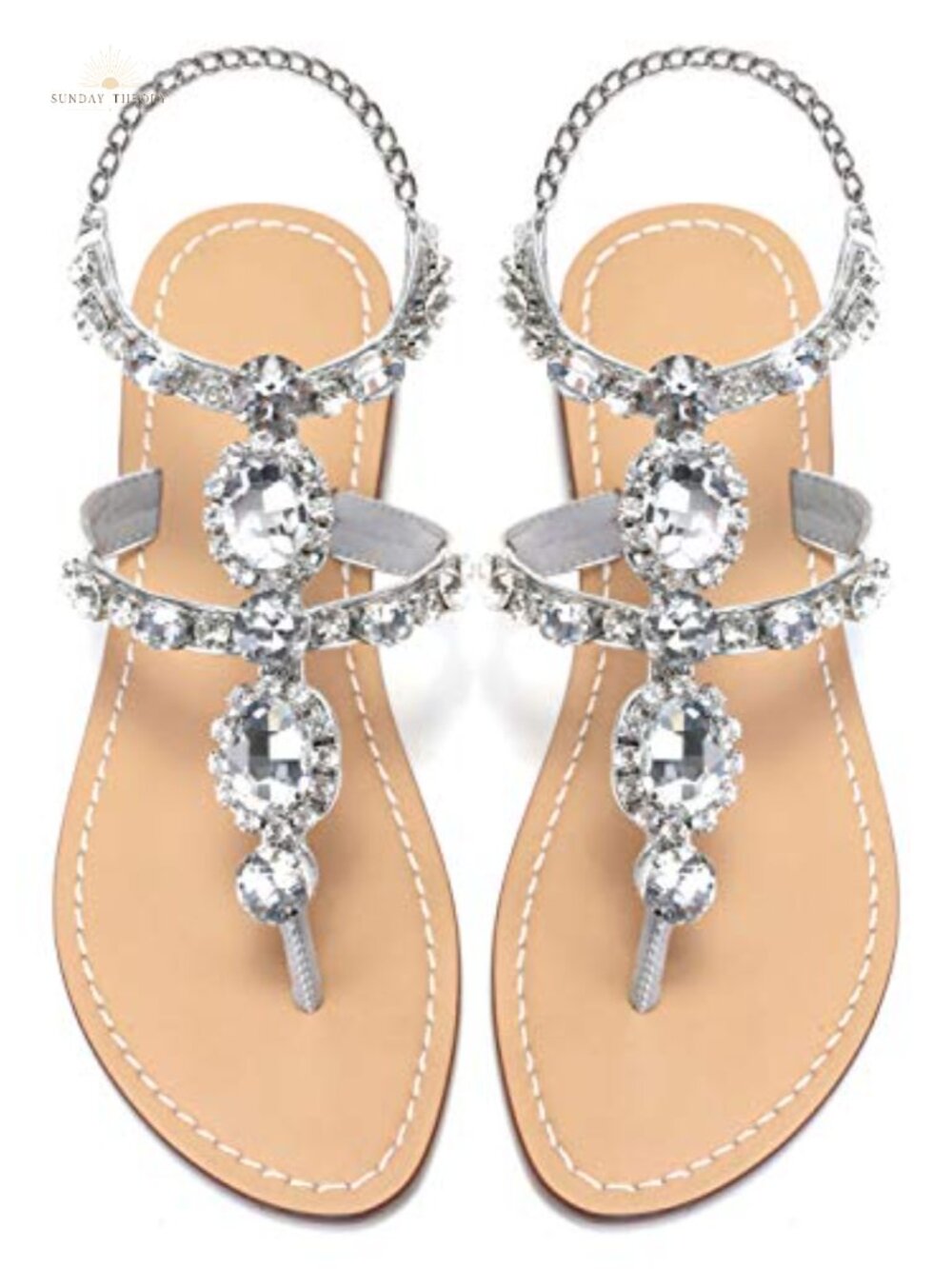 Women's Rhinestone Flat Sandals Sparkling Bridal Bohemian Wedding Shoes